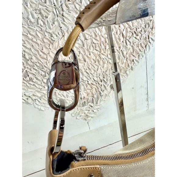 Gucci Canvas Shoulder Hobo Handbg with Leather Trim Beige Made in Italy - Picture 5 of 6